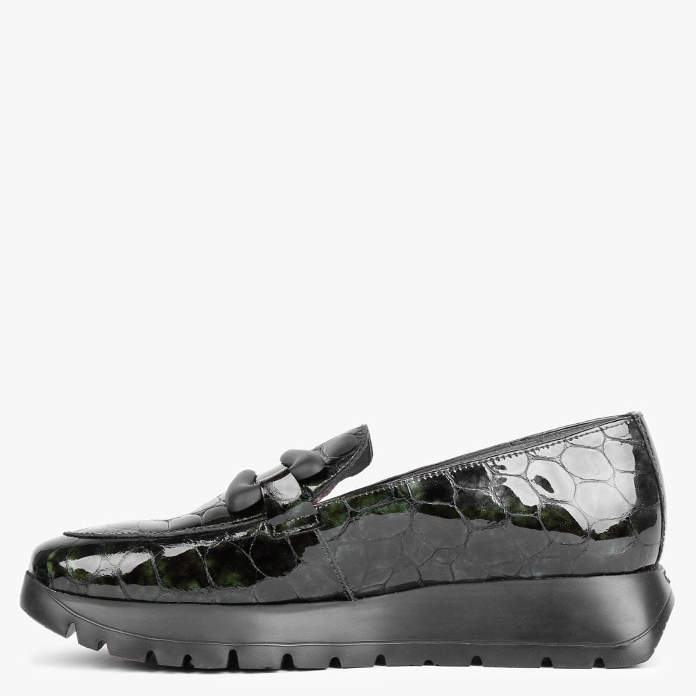 Hermes Khaki Patent Leather Moc Croc Loafers