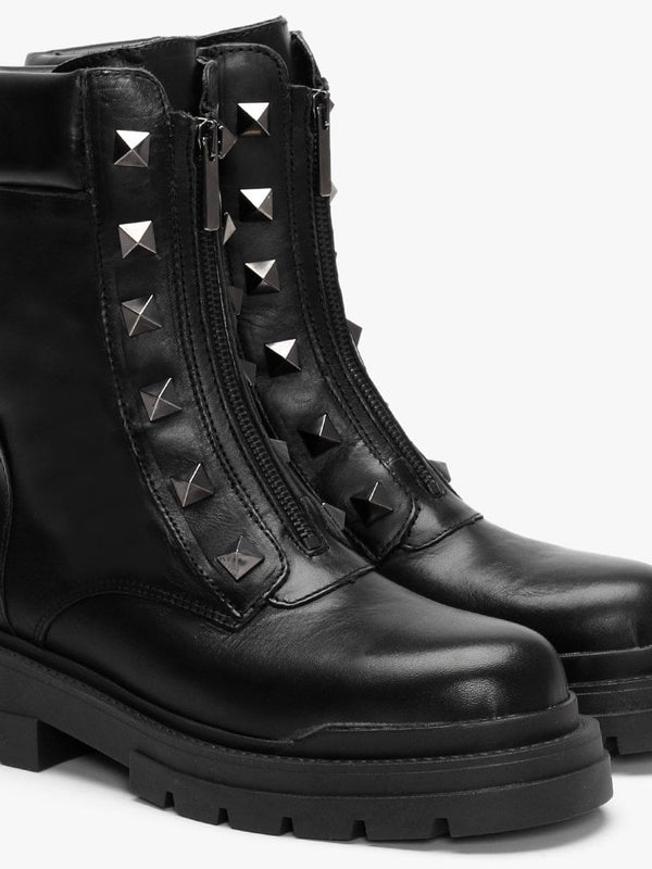Granita Black Leather Studded Calf Boots