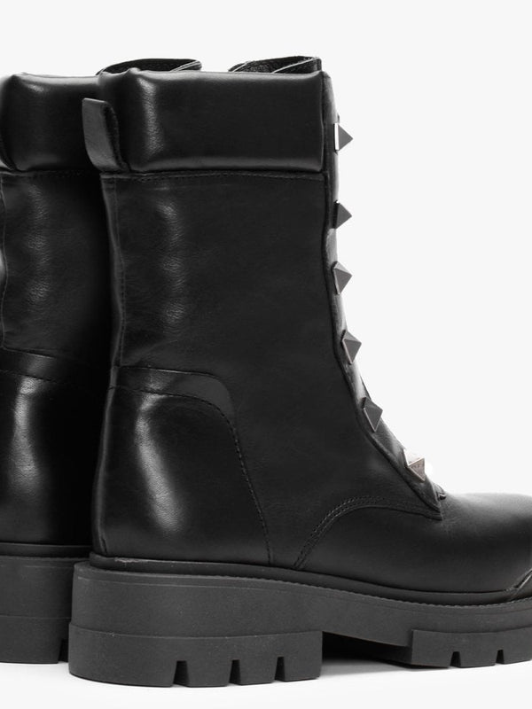 Granita Black Leather Studded Calf Boots
