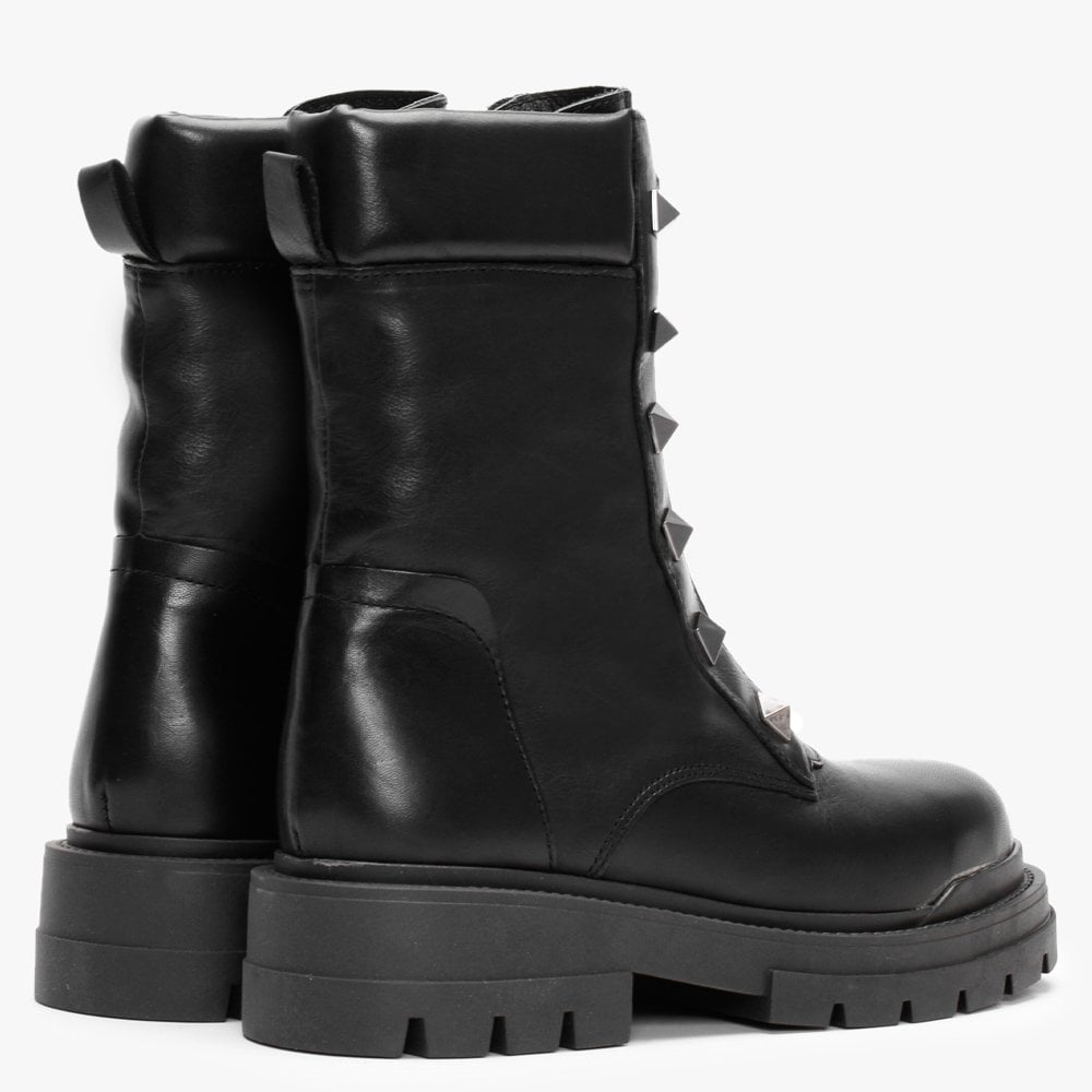 Granita Black Leather Studded Calf Boots