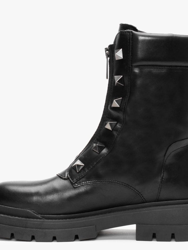 Granita Black Leather Studded Calf Boots