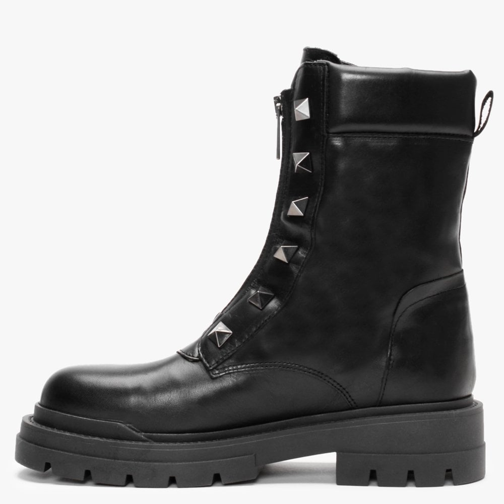 Granita Black Leather Studded Calf Boots