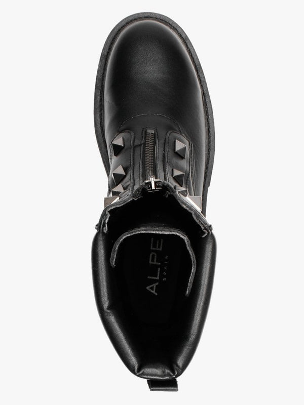 Granita Black Leather Studded Calf Boots