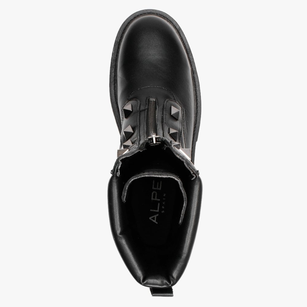 Granita Black Leather Studded Calf Boots