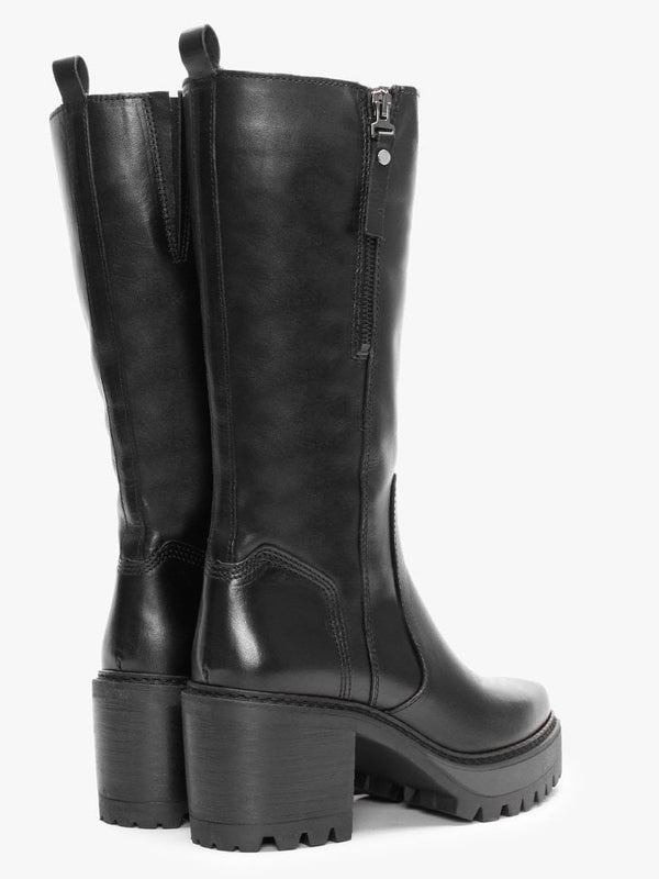 Flambe Black Leather Block Heel Knee Boots