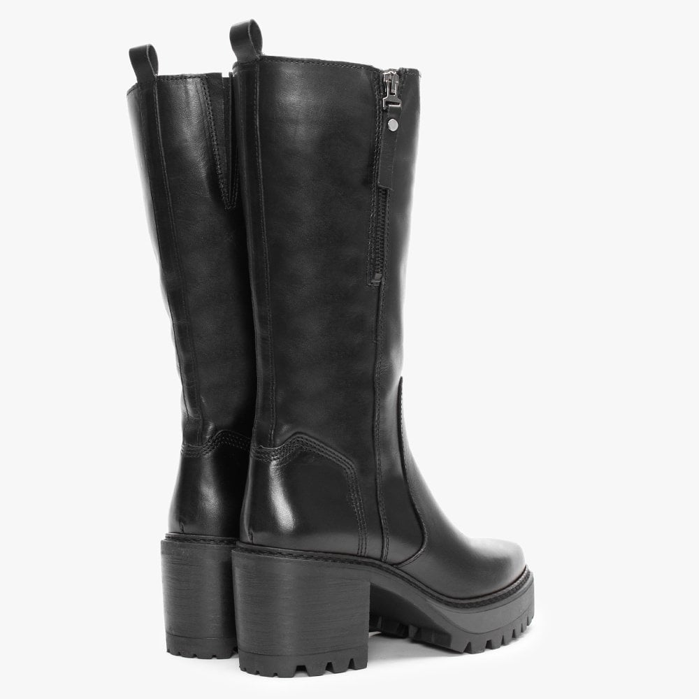 Flambe Black Leather Block Heel Knee Boots