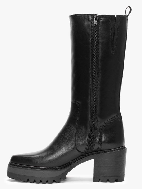 Flambe Black Leather Block Heel Knee Boots