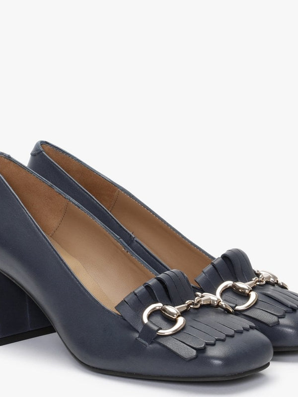 Simmer Navy Leather Chunky Court Shoes