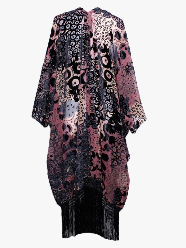 Burgundy Devore Tassel Kaftan
