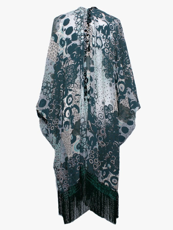 Teal Devore Tassel Kaftan