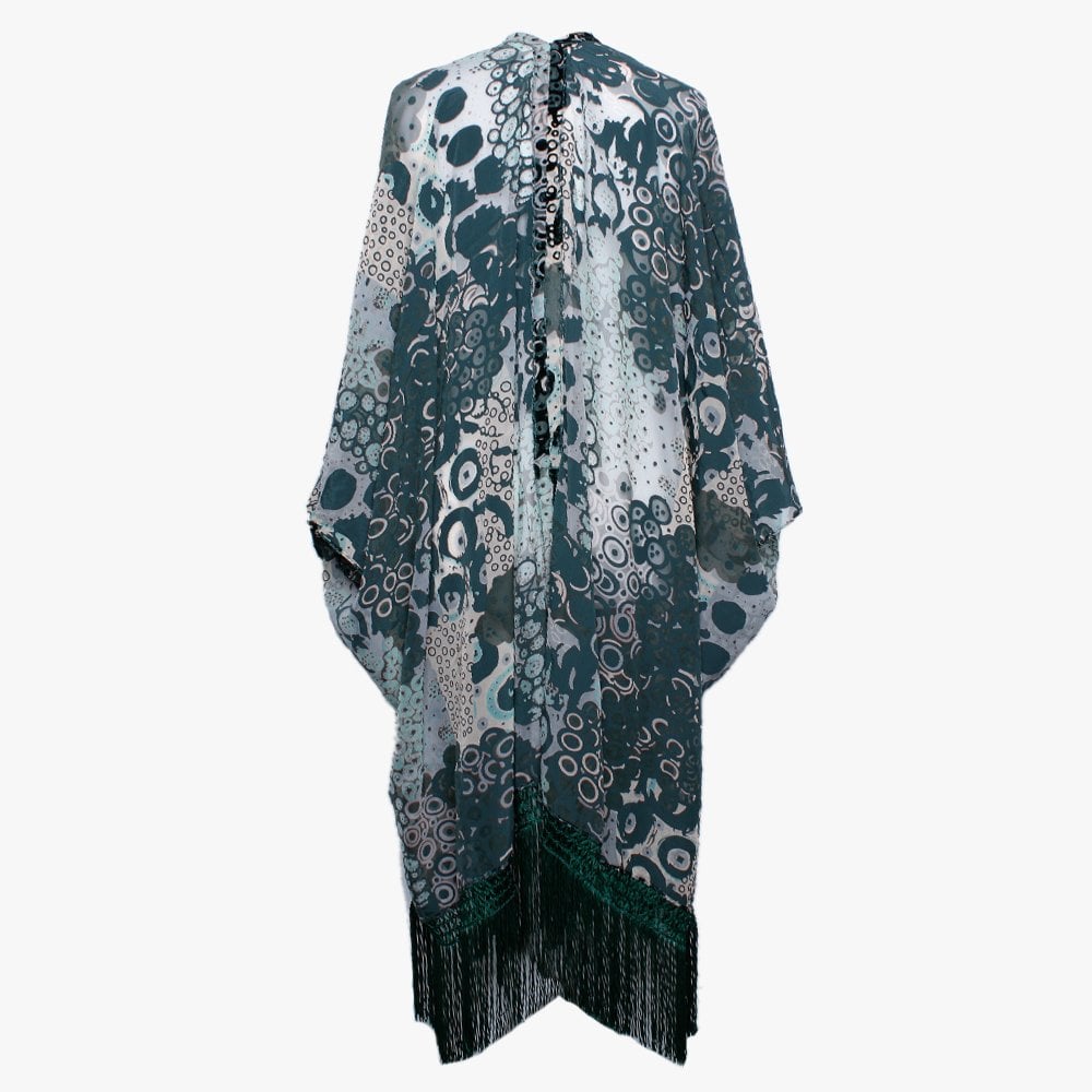 Teal Devore Tassel Kaftan