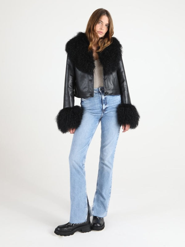 Cropped Penny Black Mongolian Trim Jacket
