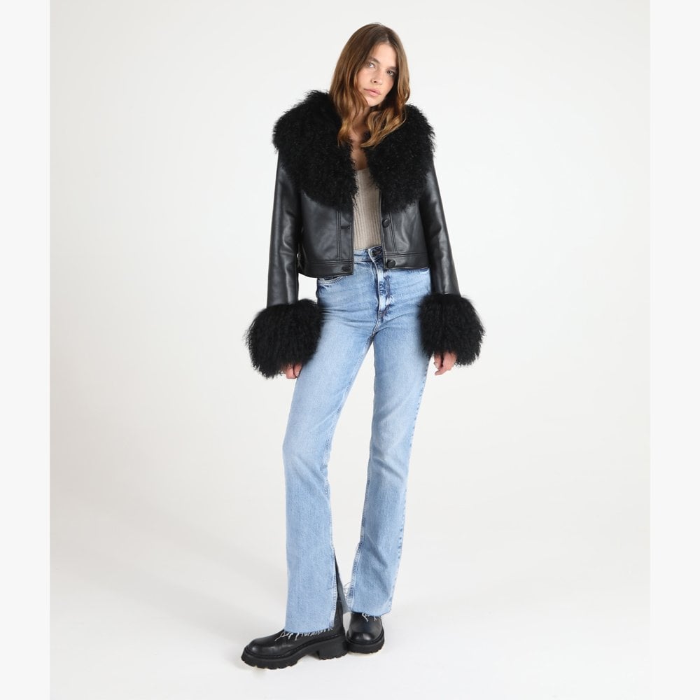 Cropped Penny Black Mongolian Trim Jacket