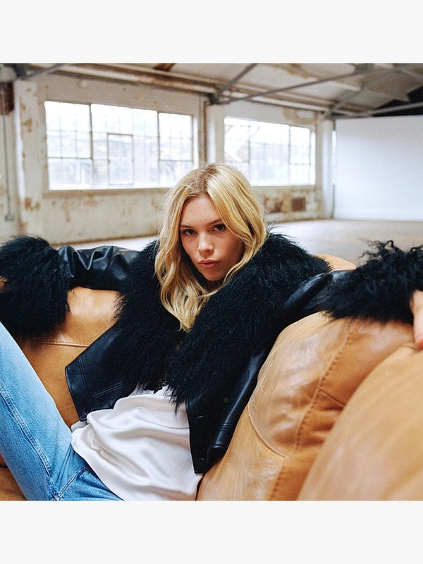 Cropped Penny Black Mongolian Trim Jacket