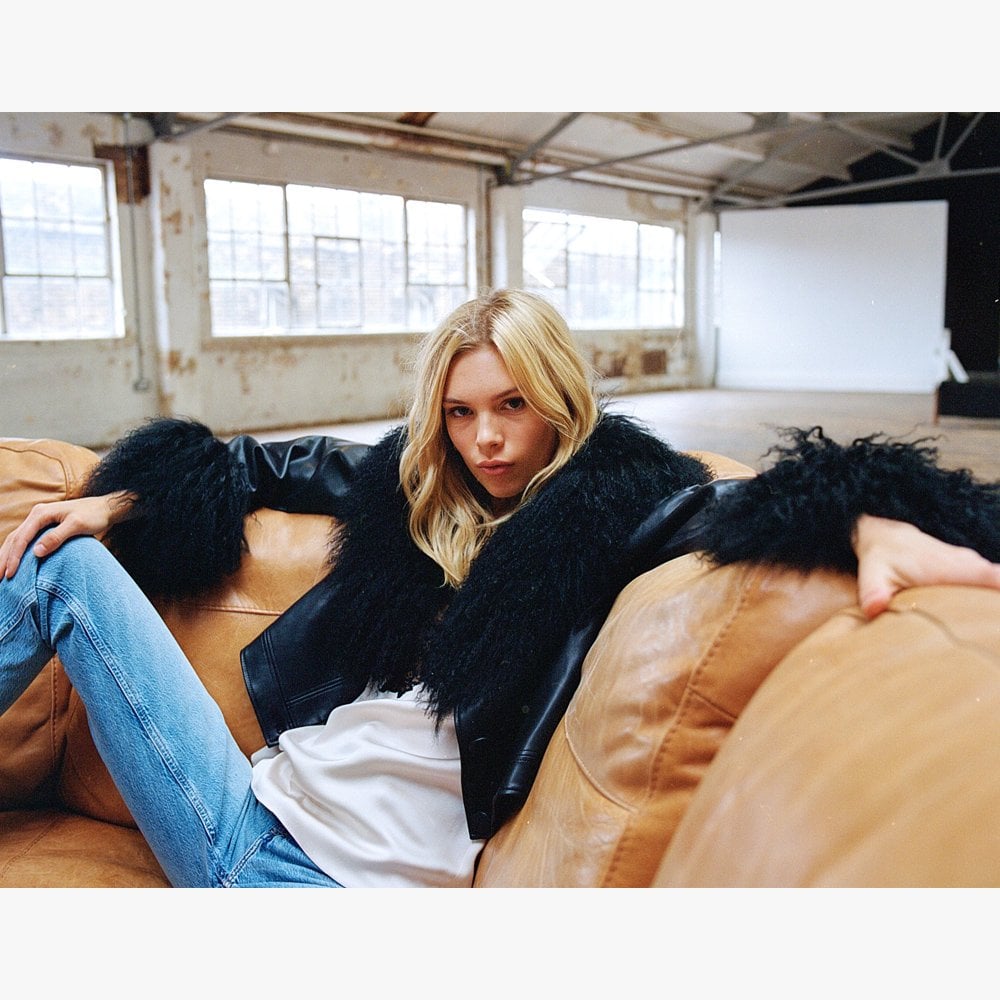 Cropped Penny Black Mongolian Trim Jacket