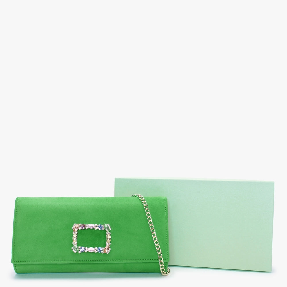 Nadia Green Suede Embellished Evening Bag