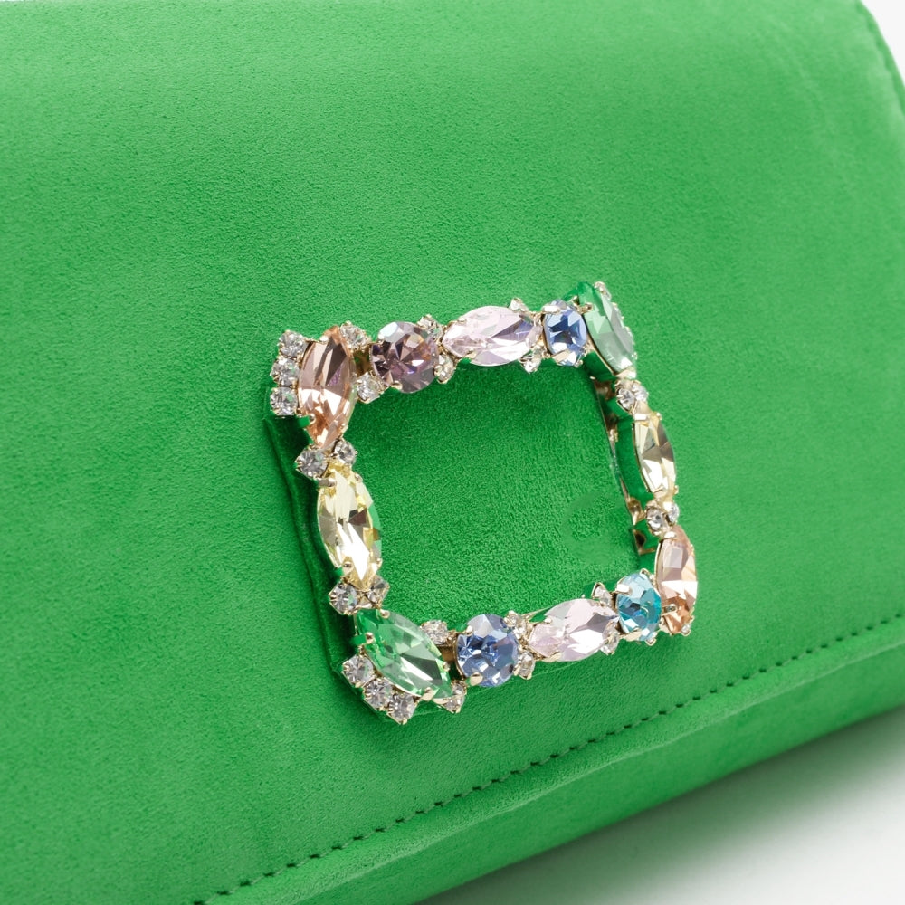 Nadia Green Suede Embellished Evening Bag
