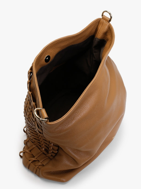 Tan Leather Lattice Hobo Bag