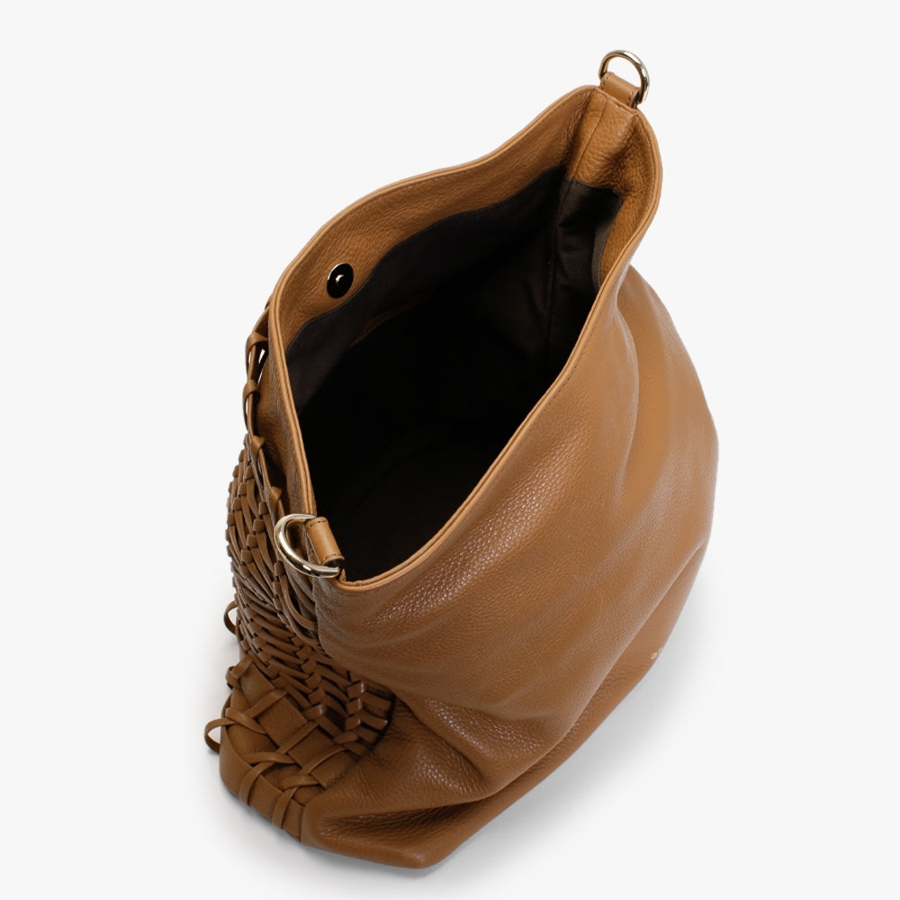 Tan Leather Lattice Hobo Bag