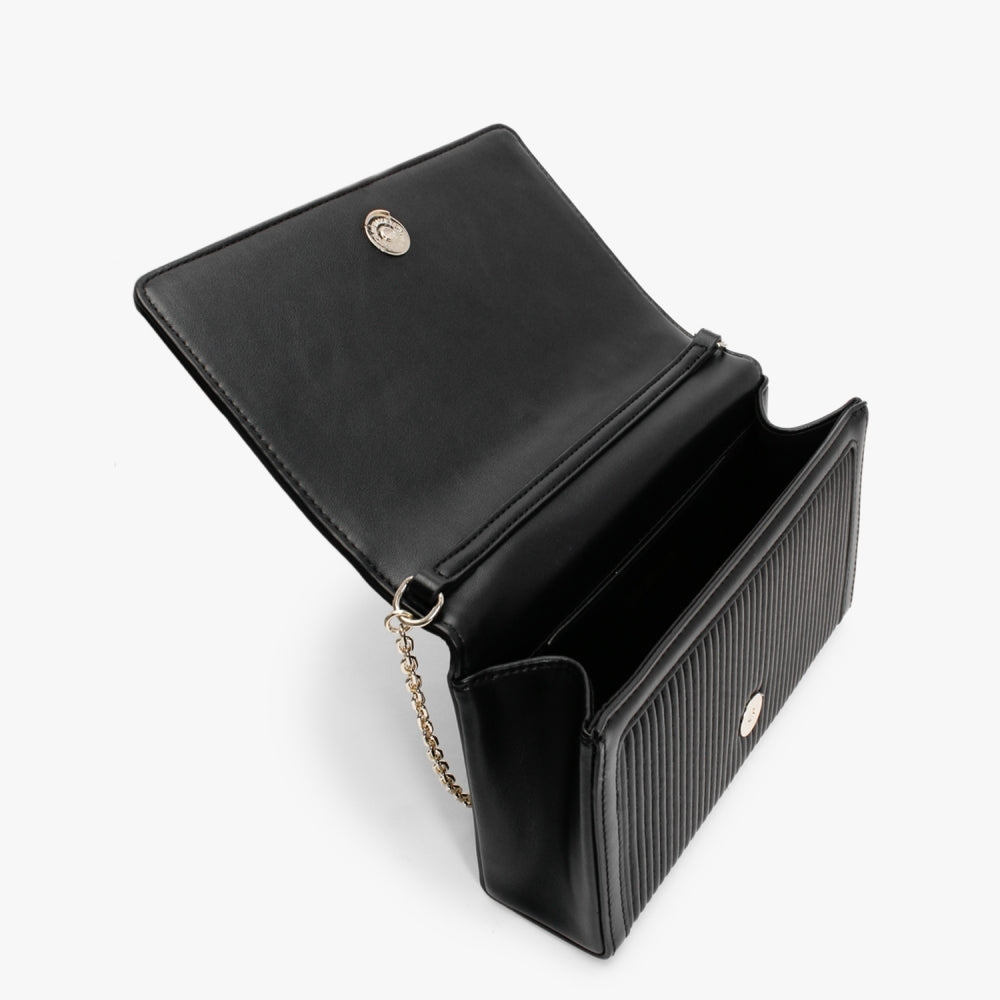 Pleated Black Cross-Body Bag