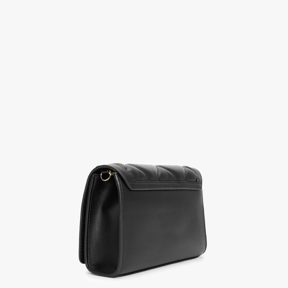 Quilted Studded Hearts Black Cross-Body Bag