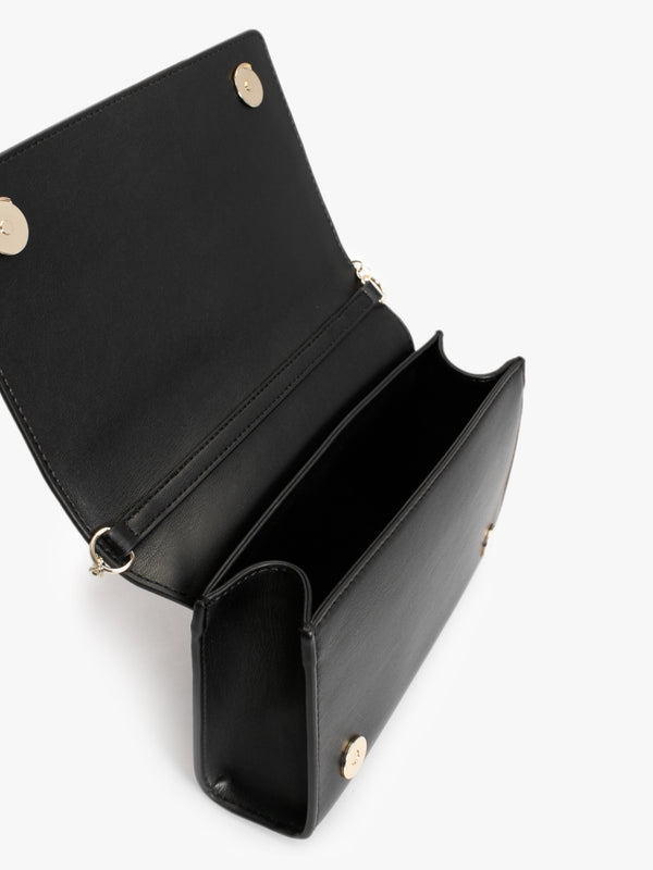 Quilted Studded Hearts Black Cross-Body Bag