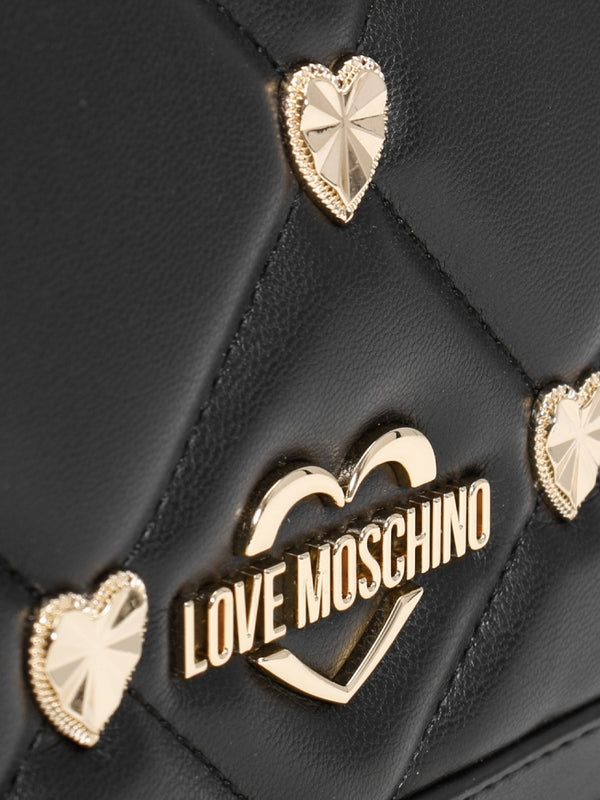 Quilted Studded Hearts Black Cross-Body Bag