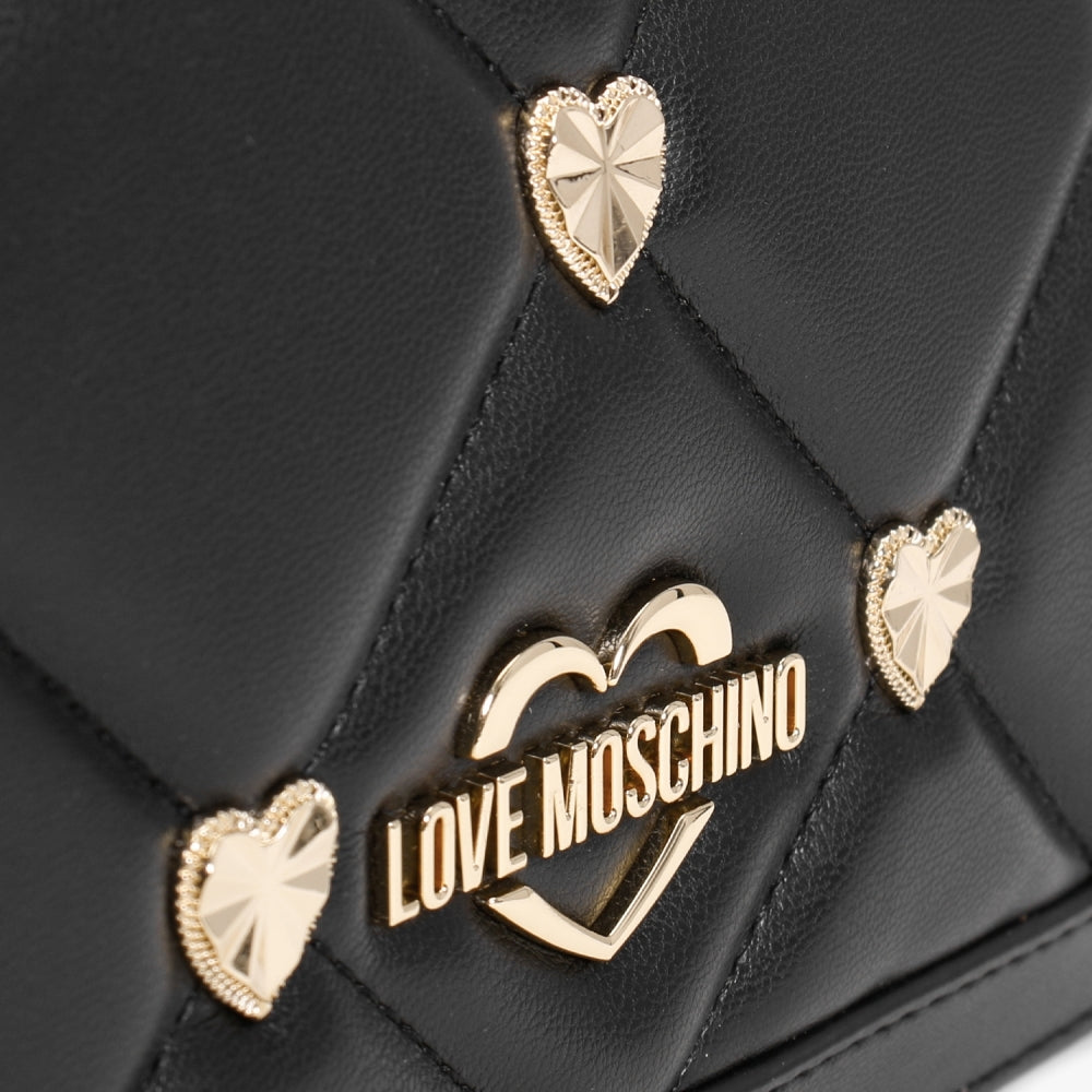 Quilted Studded Hearts Black Cross-Body Bag