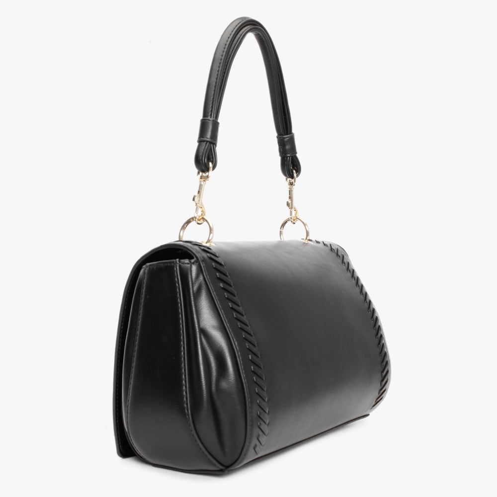 Stitch Detail Black Shoulder Bag