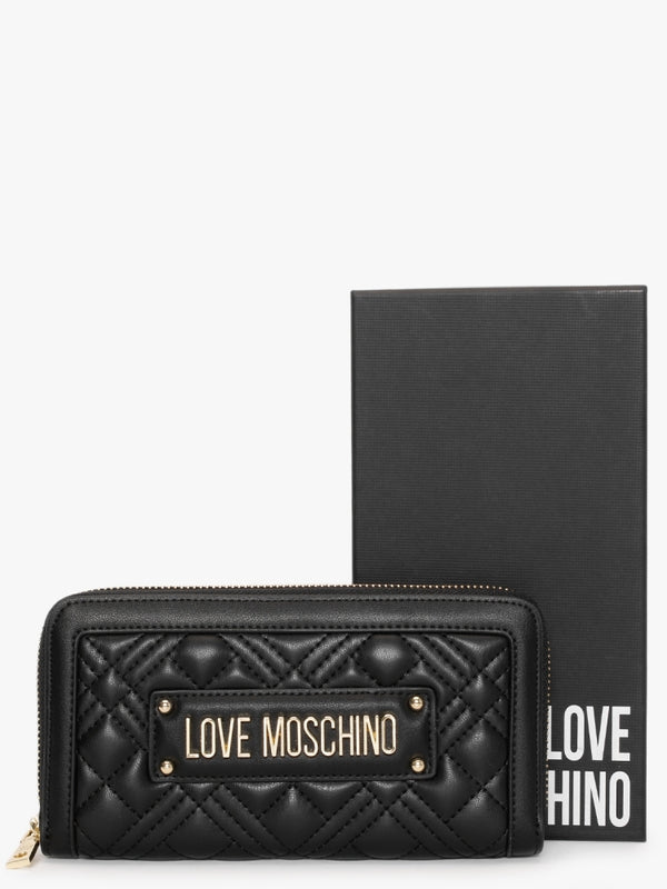 Quilted II Black Zip Around Wallet