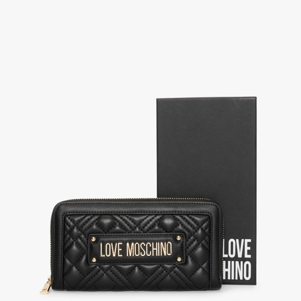 Quilted II Black Zip Around Wallet