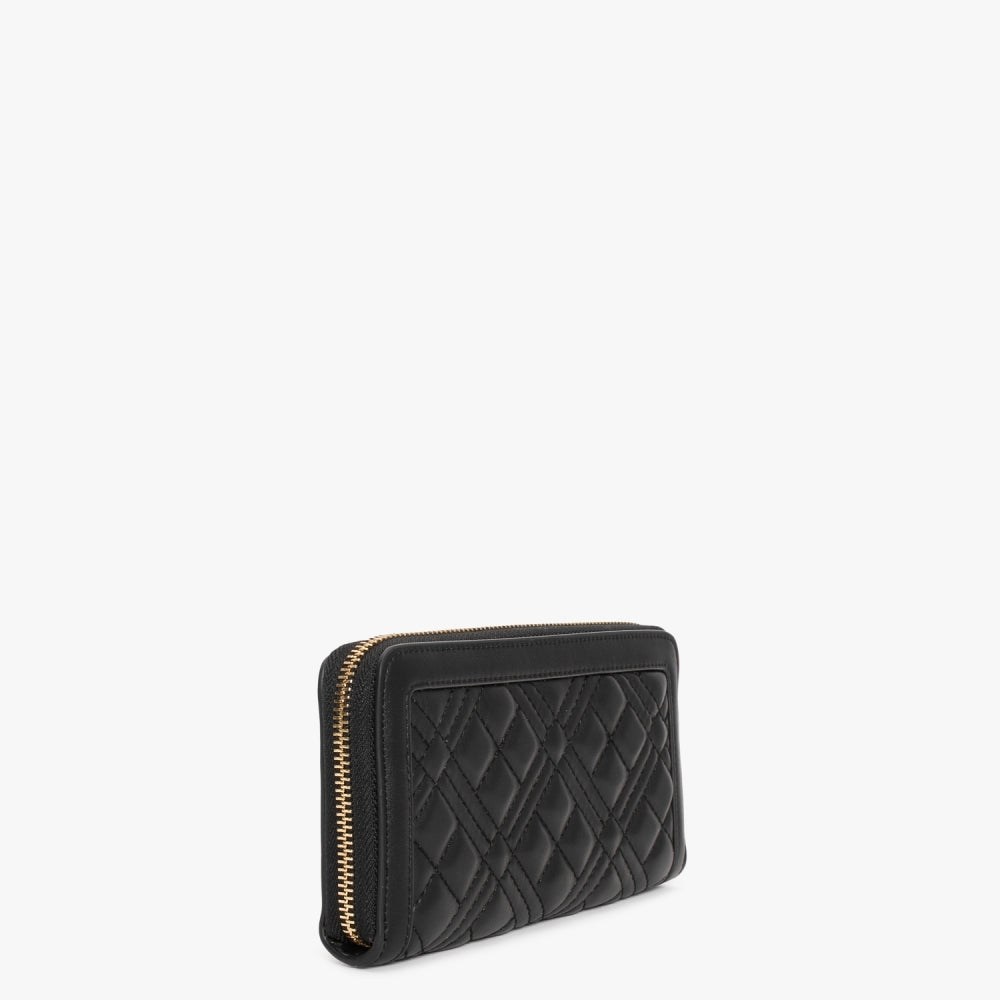 Quilted II Black Zip Around Wallet