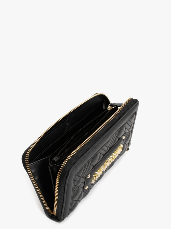 Quilted II Black Zip Around Wallet