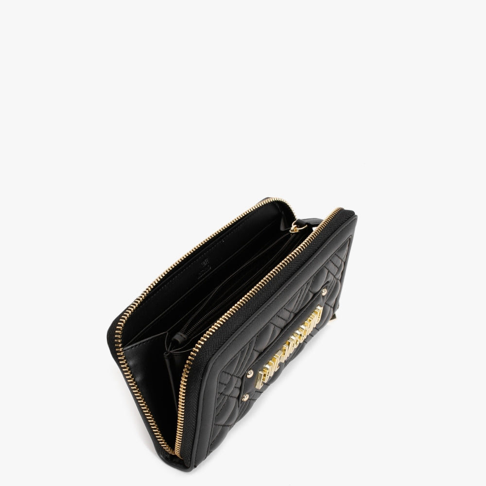Quilted II Black Zip Around Wallet