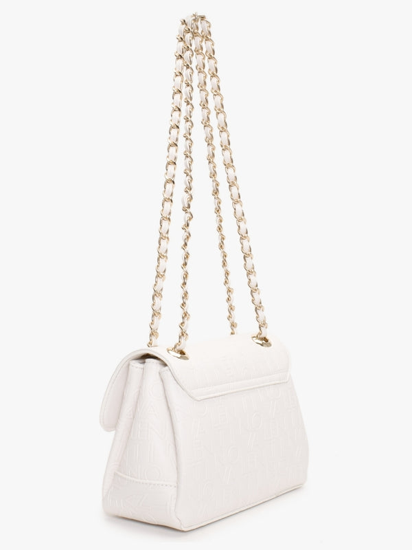 Relax Embossed Logo Bianco Flapover Shoulder Bag