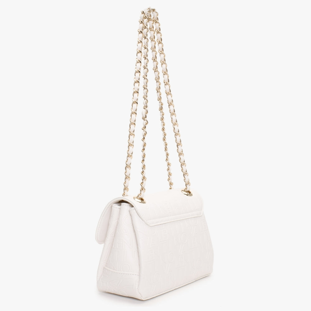 Relax Embossed Logo Bianco Flapover Shoulder Bag