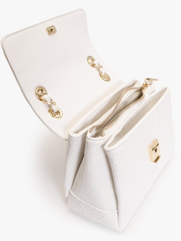 Relax Embossed Logo Bianco Flapover Shoulder Bag