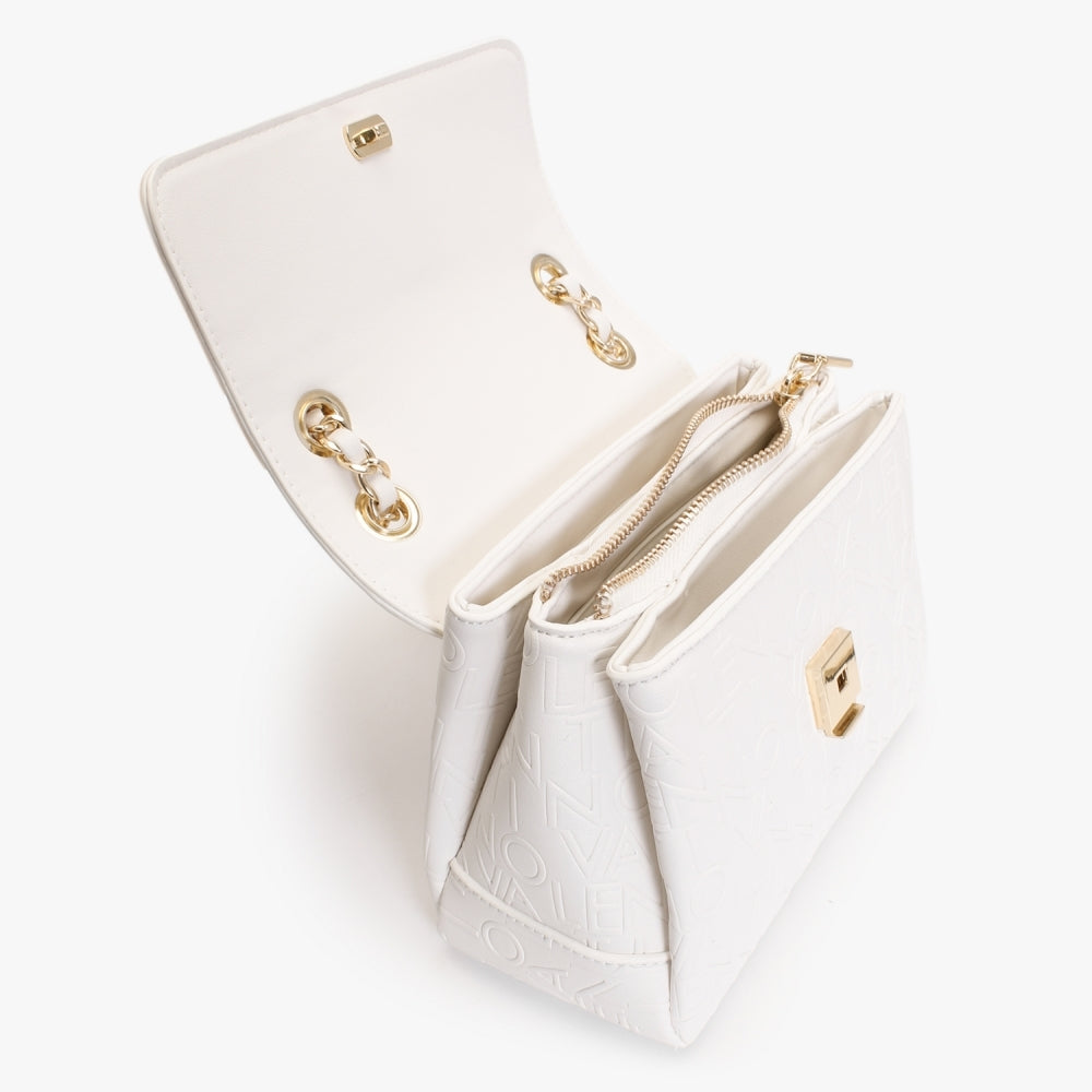 Relax Embossed Logo Bianco Flapover Shoulder Bag