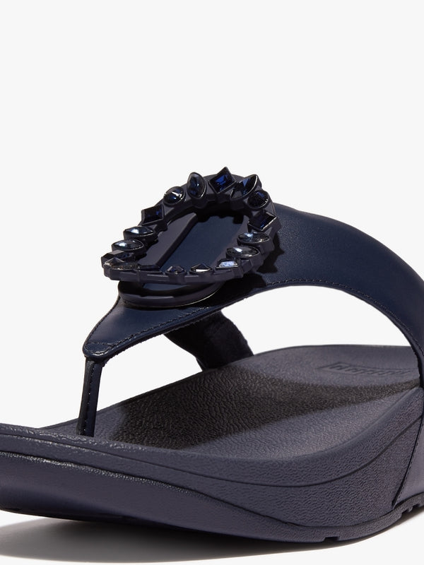 Lulu Crystal Circlet Midnight Navy Leather Toe Post Sandals