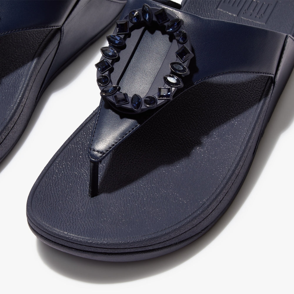 Lulu Crystal Circlet Midnight Navy Leather Toe Post Sandals