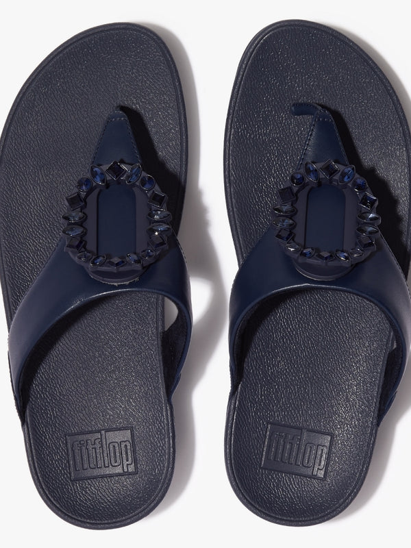 Lulu Crystal Circlet Midnight Navy Leather Toe Post Sandals