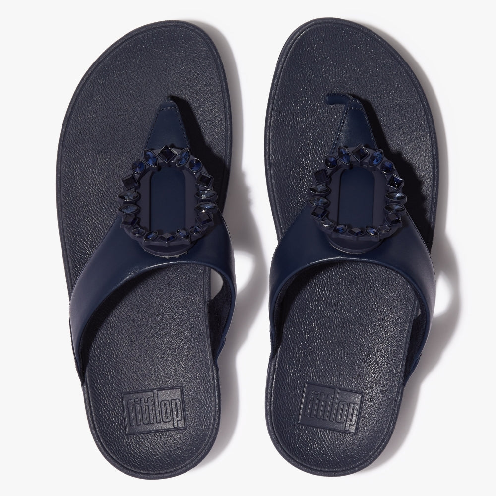 Lulu Crystal Circlet Midnight Navy Leather Toe Post Sandals