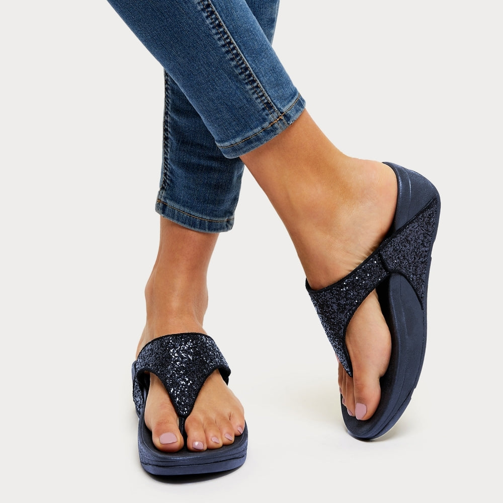 Lulu Glitter Midnight Navy Toe Post Sandals
