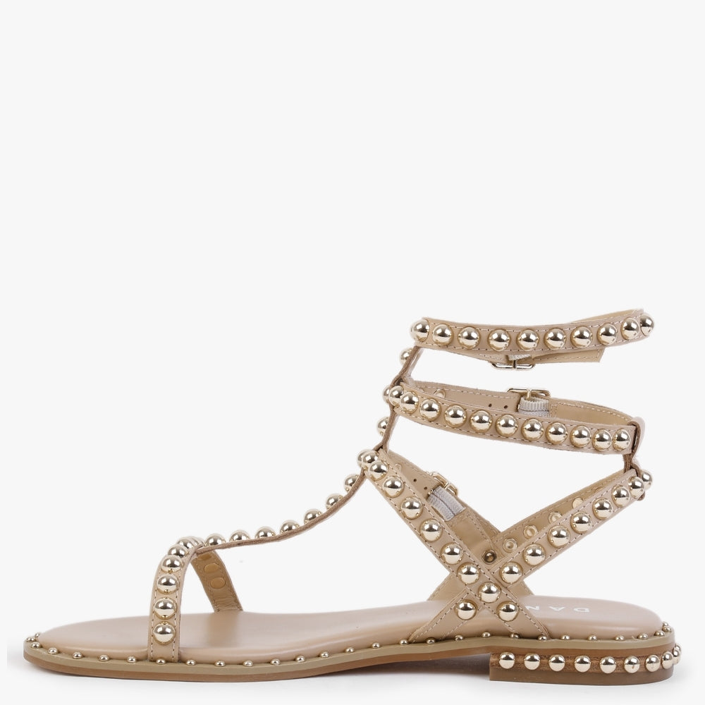 Eternal Beige Leather Studded Gladiator Sandals