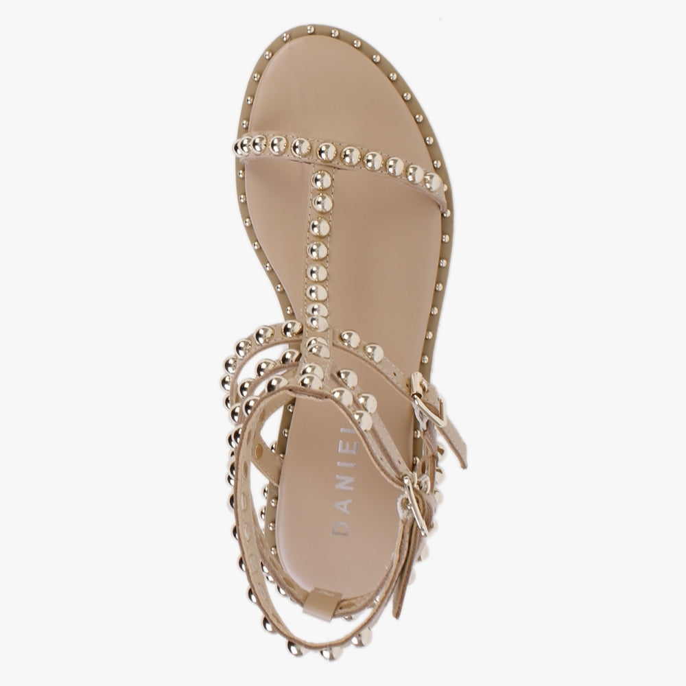 Eternal Beige Leather Studded Gladiator Sandals