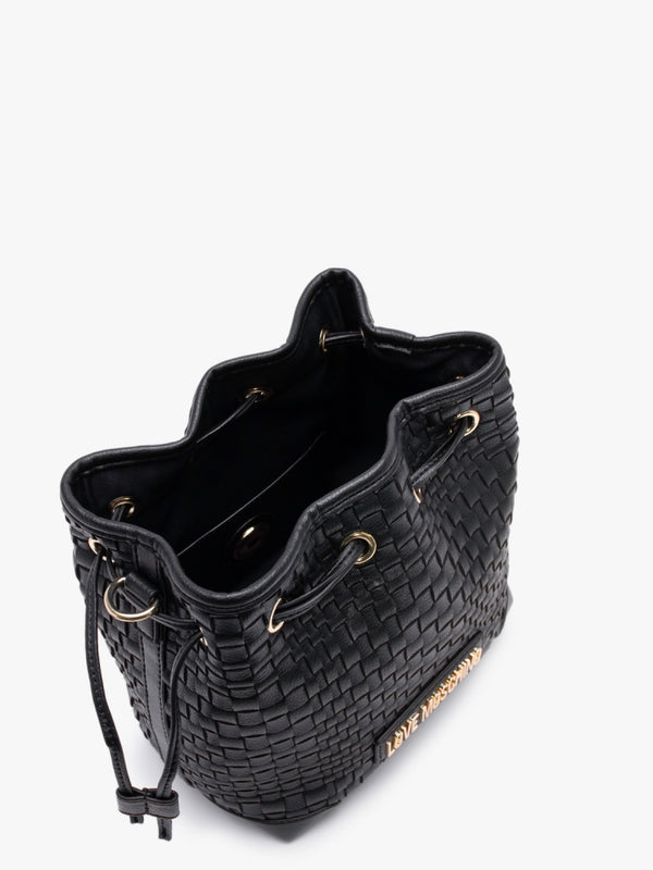 Woven Black Bucket Bag