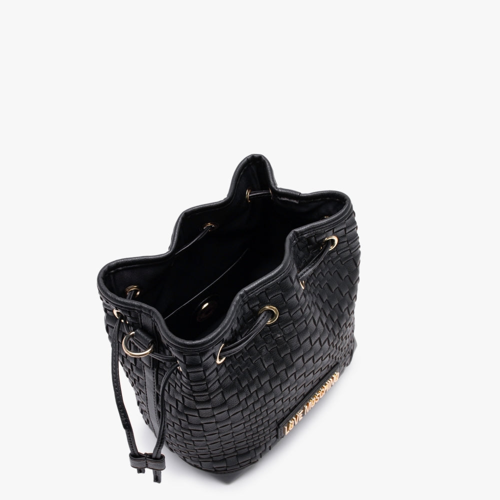Woven Black Bucket Bag