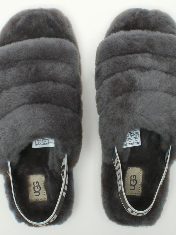 Fluff Yeah Logo Charcoal Sheepskin Sliders