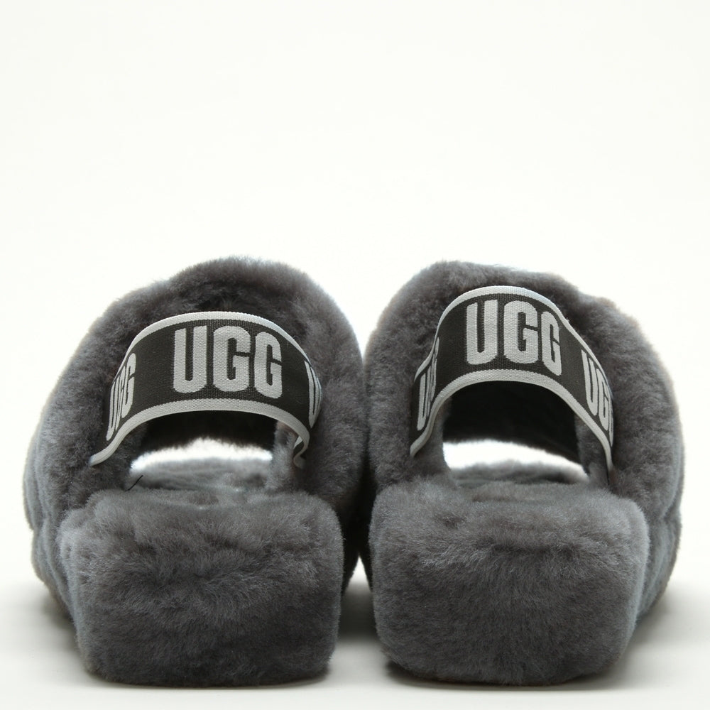 Fluff Yeah Logo Charcoal Sheepskin Sliders