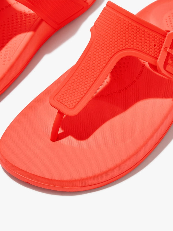 Iqushion Adjustable Buckle Neon Orange Flip Flops